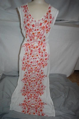 Jr Mujer MAXI VESTIDO MARFIL Crochet Hombro y Ribete NARANJA ESTAMPADO FLORAL CUELLO EN V M Foto 1 de 3