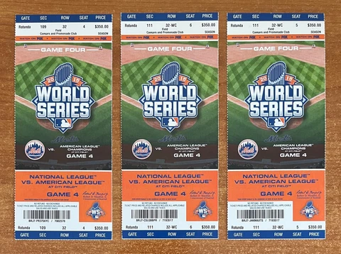 LOT of 3 - 2015 WORLD SERIES ROYALS @ NEW YORK METS FULL BASEBALL TICKET GAME #4 Cover