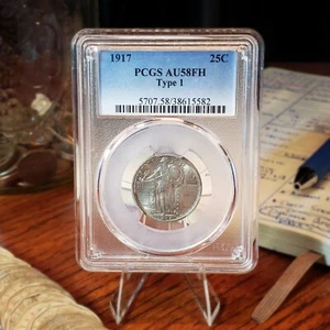 1917 Type 1 Standing Liberty Quarter Full Head - PCGS AU58 FH - Bild 1 von 6