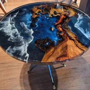 Round Ocean Wave Epoxy Resin Coffee Table For Indoor And Outdoor Decor Furniture - Picture 1 of 8