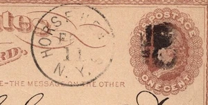 Horse Heads NY 1874 1c Liberty Postal Card Plate Flaws DBL WTMK 3s - Picture 1 of 3