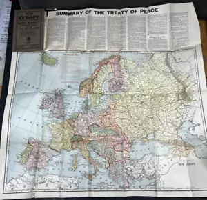 Antique 1919 WWI Treaty Boundry Map New Europe Rand-McNally Axis Allies 26" Old - Picture 1 of 24