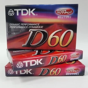 TDK D60 Leere Audiokassette Band High Output IECI/Typ I Neu Versiegelt Menge 3 - Bild 1 von 9