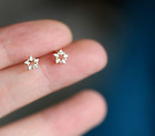 Lovely Tiny Little Star Gold Pave Cubic Zirconia Stud Earrings