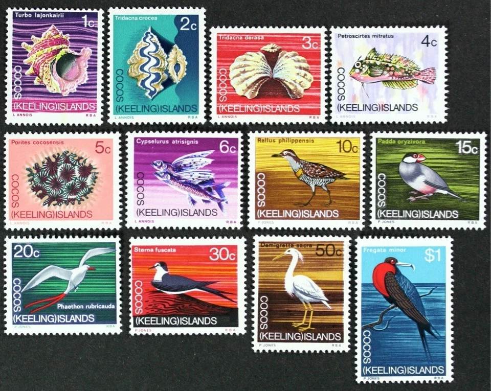 COCOS KEELING ISLANDS 1969, juego definitivo de 12, aves, peces como nuevo NH (Lote G930) Foto 1 de 1