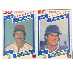 Tarjeta de béisbol estrella de los Chicago Cubs Ryne Sandberg Phillies Mike Schmidt M&M 1987 MLB - Imagen 1 de 21