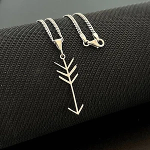 Native American Arrow Symbol Necklace 925 Sterling Silver With Crub Chain 2,20mm - Picture 1 of 5