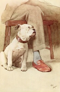 Bulldog a los pies de sus maestros Cecil Aldin - 1913 foto de perro impresión imagen - Imagen 1 de 6