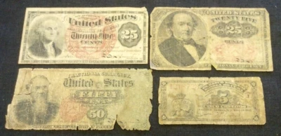 (4) FRACTIONAL CURRENCY NOTES (1) US 50c, (2) US 25c, & (1) 5 CENTAVOS  (2102) - Image 1 of 2