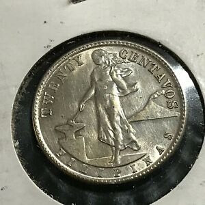 1944 D/S  PHILIPPINES SILVER 20 CENTAVOS NEAR UNCIRCULATED