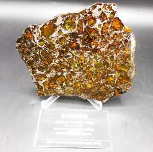 190.2 g - STABLE ADMIRE PALLASITE METEORITE Slice - Translucent Glowing Olivine! - Picture 1 of 9