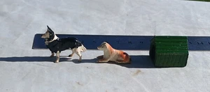 2 Old Original Die Cast Metal Miniature Toy Dogs Farm Animals Diecast Dog Kennel - Picture 1 of 7