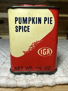 IGA Pumpkin Pie Spice tin red and white tin Retro - Picture 1 of 3