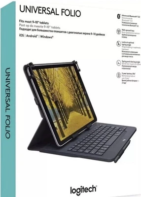 Logitech Universal Folio Tablet Keyboard Cover Case 10" iPad Android 920-008334 - Image 1 of 4