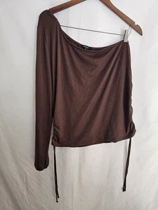 Ambiance Women’s Plus 3X Brown Long Sleeve Ruched Side Drawstring Asymmetrical - Picture 1 of 5