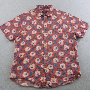 UNTUCKit Shirt Mens Medium Red Blue Floral 100 Linen Short Sleeve Casual - Picture 1 of 10