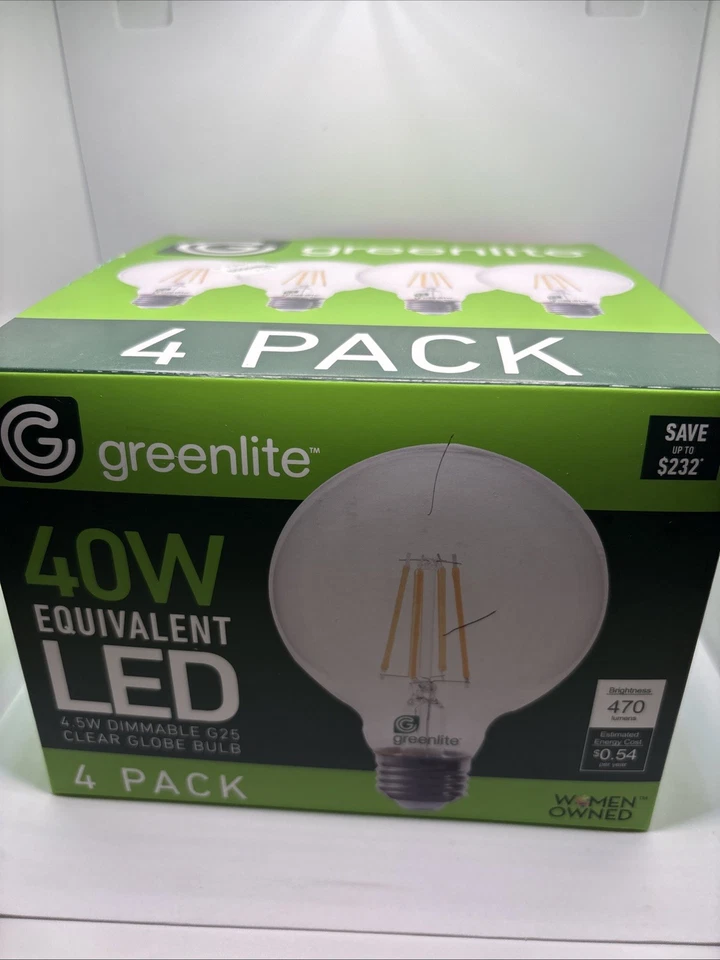 4 Pack LED  Deco G25 Light Bulb 40W=4.5W 2700K DIMMABLE E26 Clear Glass - Image 1 of 4