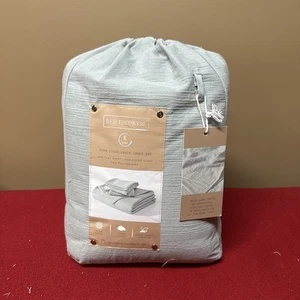 Set lenzuola letto Theory Co. 4 pezzi garza Leonore King in tessuto morbido Aqua Mist nuovo con etichette - Foto 1 di 7