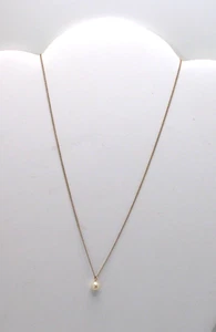 Vintage 10K Gold 6mm Cultured Solitaire Pearl Pendant Necklace 16" - Picture 1 of 7