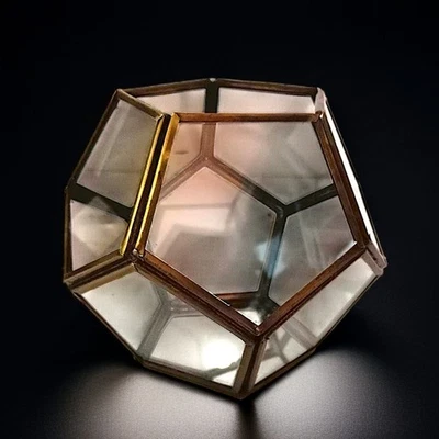 Vtg Glass Brass Terrarium Octagon Geometric Planter Display Case Candle Holder - Image 1 of 4