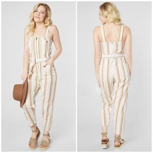 Billabong Light The Night Striped Linen Blend Lightweight Jumpsuit Women's L - Picture 1 of 11