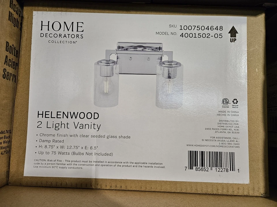Helenwood 2-Light Bathroom Vanity Light Chrome with Clear Seeded Glass 12.75" - Image 1 of 1