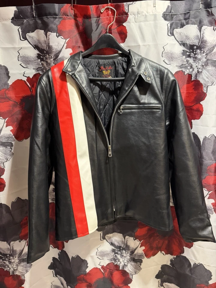 Jaqueta de Moto Vintage Park Ave Couro M Fabricada no Japão Listra Preta de Corrida - Imagem 1 de 3