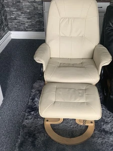 2 Fjords Norwegian Soft Cream Leather Manual Recliner Chairs * Collection Only * - Picture 1 of 3
