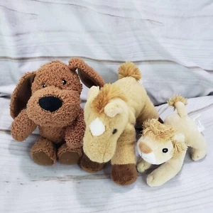 Brown Dog Squeaker Tan Horse Lion Set Of 3 Baby Plush Stuffed Animal Bundle - Picture 1 of 11