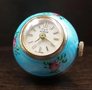 Tolle Vintage LOTOS Sterlingsilber & Blau Guilloch Emaille Kugel Anhänger Uhr - Bild 1 von 11