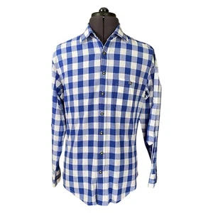 Camicia Wiesenprinz blu check tradizionale bavarese Loden cotone uomo 14,5 - 15 pollici - Foto 1 di 13