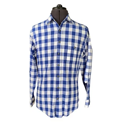 Camicia Wiesenprinz blu check tradizionale bavarese Loden cotone uomo 14,5 - 15 pollici - Immagine 1 di 4