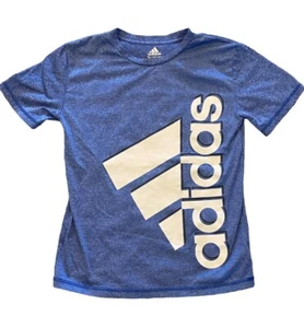Adidas Child Blue T-Shirt With White Logo Letters Size Small 8 - Picture 1 of 7