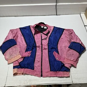 Chaqueta cortavientos vintage Athletic Works para mujer grande cremallera completa bloque de color rosa - Imagen 1 de 15