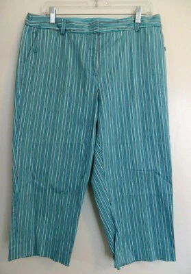 Liz Claiborne女式Capris大号绿松石蓝色细条纹平底前口袋 — 第 1/4 张图片