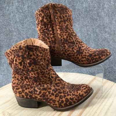 Coconut By Matisse 靴子女式 9.5 米 Casidy 动物印花踝西部棕色拉链 — 第 1/4 张图片