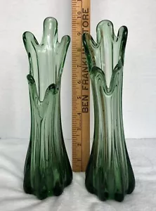 2 Mid Century Modern MCM Swung Glas Vasen Smaragdgrün WUNDERSCHÖN! - Bild 1 von 7