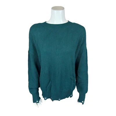 Suéter Peace Love World para mujer Destructed Affirmation verde azulado profundo talla mediana Foto 1 de 2