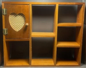 Vintage Wooden Display Trinket Shelf with Heart Cut Out Door 7 Compartment - Picture 1 of 3