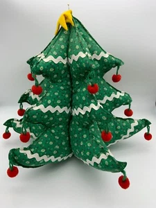 Vintage Handmade Hand Crafted Hand-Sewn Floral Stuffed Fabric 3D Christmas Tree - Picture 1 of 3