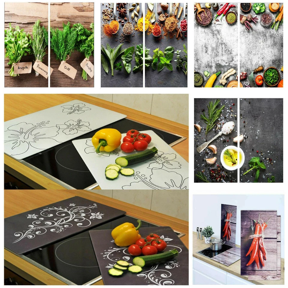 Set of 2 Glass Chopping Cutting Board Induction Ceramic Hob Cover Worktop Saver - Image 1 of 1