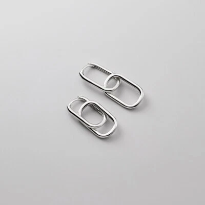 Women Men S925 Sterling Silver Dual Hoop Drop Sleeper Simplicity Earrings - Image 1 of 4