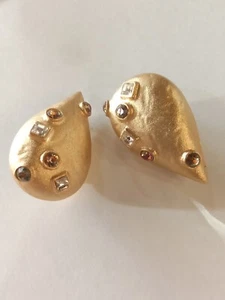 Vintage Giovanni gebürstet goldfarben Clip-On Träne Ohrringe Strass Akzent - Bild 1 von 10