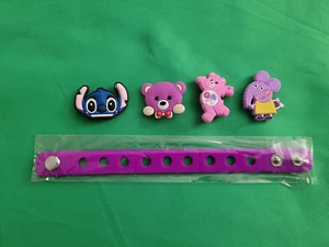 Kid Silicone Charm Bracelet w/4 Charms Cutie Animal Fun Gift Clogs Accessory B - Imagen 1 de 2