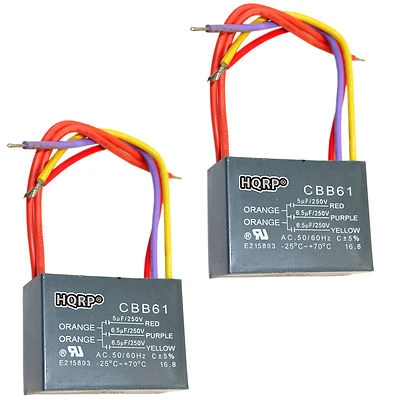 HQRP 2-Pack Capacitor for Harbor Breeze Ceiling Fan 5uf+6.5uf+6.5uf 5-Wire CBB61