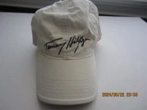 Tommy Hilfiger Cursive Flag Logo Hat Baseball Cap Leather Strap Back VTG - Picture 1 of 6