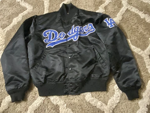 Vintage LOS ANGELES L.A. DODGERS Baseball EASTPORT NAVY SATIN BOMBER JACKET SZ L Cover