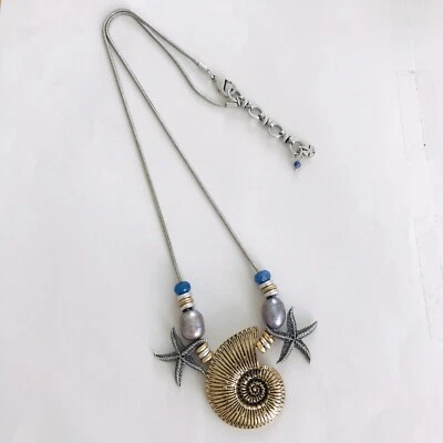 NWOT Lucky Brand Antique Silver & Gold Tone Seashell/Starfish/Pearl Necklace - Image 1 of 4