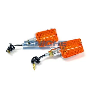 Mini Rectangular Turn Signals Lights 17mm Stem 12 Volt Chrome Amber - Picture 1 of 2