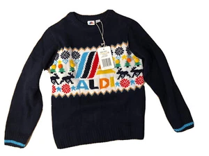 ALDI Weihnachtspullover ALDIMANIA Limited Edition 2022 blau 122/128 134/140 NEU - Bild 1 von 3